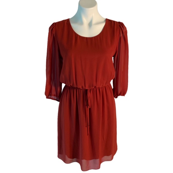 Enfocus Studio Dresses & Skirts - Enfocus Studio Sheer Rustic Red Open Sleeve Elastic Waist Dress. Size 10 EUC